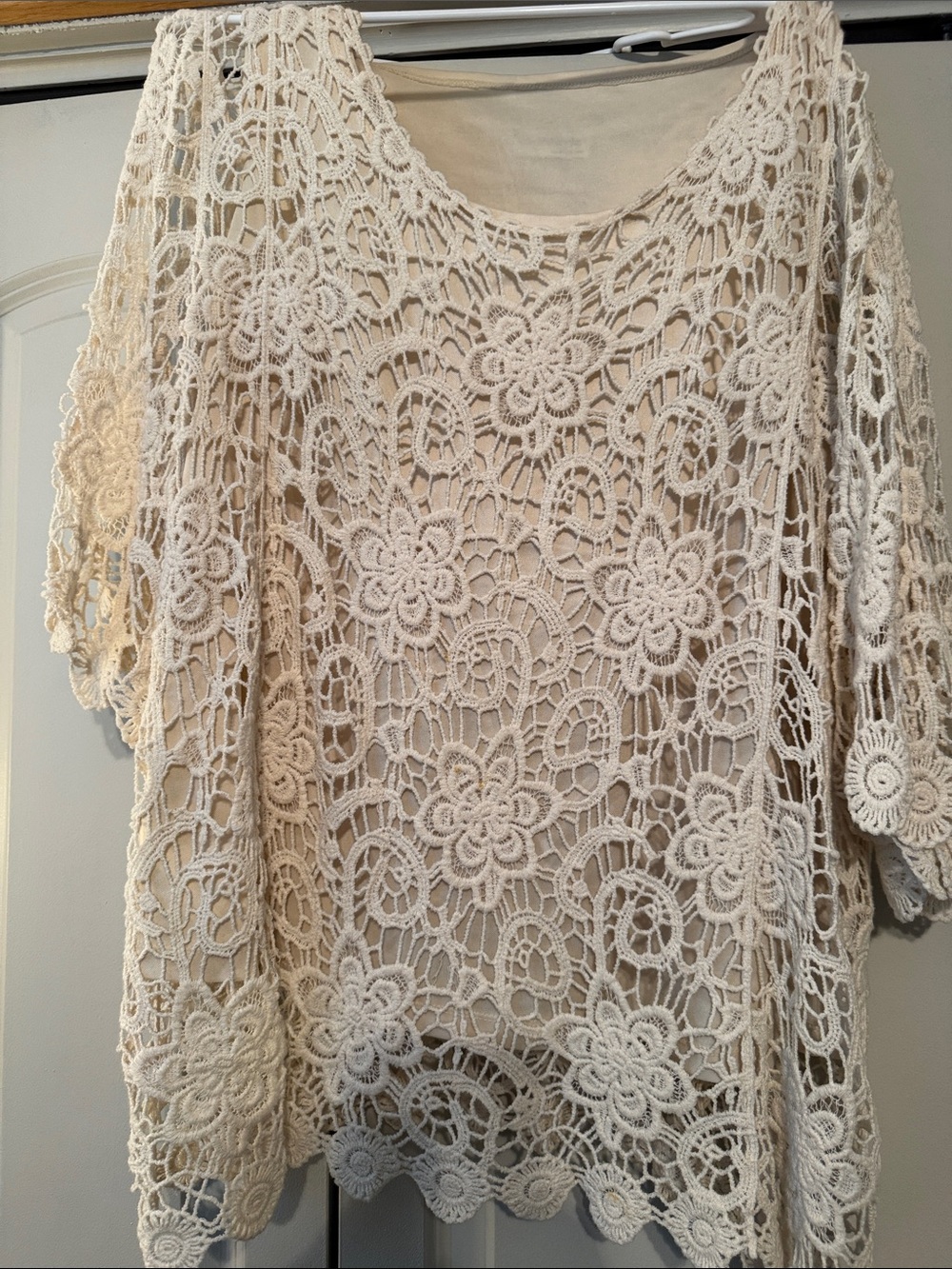 Crocheted Cream Colored Tank Lined Blouse